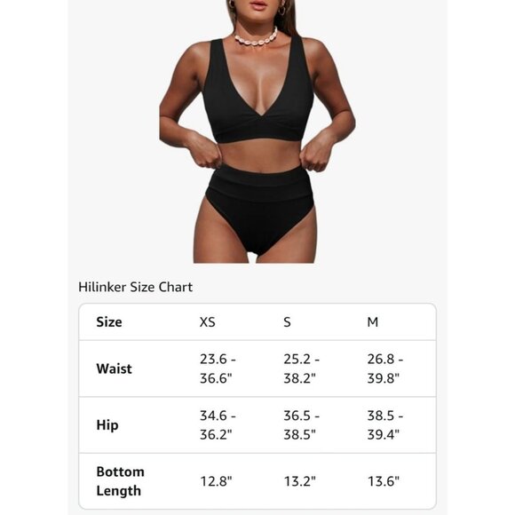 Womens Black V-Neck Bikini Swimsuit Set S High Waisted 2-Piece Bathing Suit - Picture 4 of 13